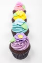 Four Chocolate Cup Cakes With Colorful Icing or Frosting Royalty Free Stock Photo