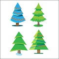 Four Christmas trees with different colors and shapes. Vector illustration. Royalty Free Stock Photo