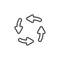 Four circular arrows line icon