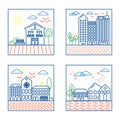 Four City Landscapes Illustrations