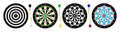 Four classical Dartboards for playing darts. Six darts for game. Flat style. isolated vector