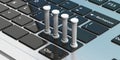 Four classical pillars on a computer keyboard. 3d illustration