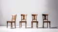 Four classical wooden chairs against white background. generative ai