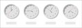 The Four clock faces with the different time and empty signs below vector illustration. Royalty Free Stock Photo