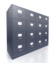 Four closed grey office filing cabinets