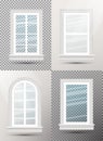 Four Closed Realistic Glass Windows with Shadows