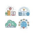 Four cloud computing and network technology concept illustrations server computer. Royalty Free Stock Photo