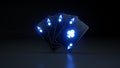 Four Clubs Aces Playing Cards With Glowing Neon Lights Isolated On The Black Background - 3D Illustration Royalty Free Stock Photo