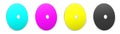 Four CMYK CD or DVD blank template red, green and blue for presentation layouts and design. 3D rendering Royalty Free Stock Photo