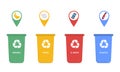 Four coded recycling bins for household waste