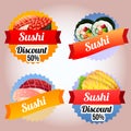Four collection sushi badge japanese cuisine