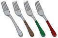 Four color forks Royalty Free Stock Photo