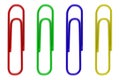 Four color paperclips isolated on white