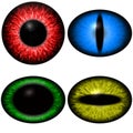 Four color yes set with diferent pupil size. Eye isolated on white