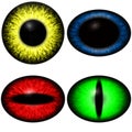 Four color yes set with diferent pupil size. Eye isolated on white