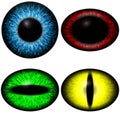 Four color yes set with diferent pupil size. Eye isolated on white