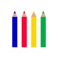 Four colored pencils. Blue, red, yellow, green colorful pencils set. Royalty Free Stock Photo