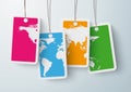 Four Colored Price Stickers World Map Royalty Free Stock Photo