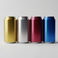 Four colored soda cans isolated on white background Royalty Free Stock Photo