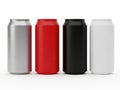 Four colored soda cans isolated on white background Royalty Free Stock Photo