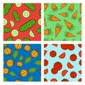 Four colored Vegetables Seamless Pattern Set Royalty Free Stock Photo