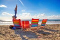 Four colorful beach chairs in San Diego, California Royalty Free Stock Photo