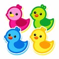 Four colorful cartoon ducks in a circle Royalty Free Stock Photo