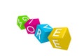 Four colorful cubes with the words giv more on a white background, helping or giving concept