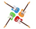 Four colorful electric guitars