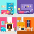 Four colorful flat rooms vector illustrations to infographic and banner design.