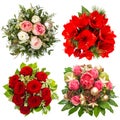 Four colorful flowers bouquet. roses, amaryllis, protea isolated