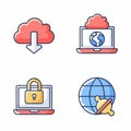 Four colorful icons depict cloud computing, global network, data security, and Royalty Free Stock Photo