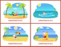 Four Colorful Images Xmas in July on Plage Vector