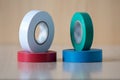 Four colorful insulating tapes to insulate the twist of electrical wires Royalty Free Stock Photo