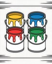 Four colorful paint cans with dripping paint in a stylized illustration2, AI Generated Royalty Free Stock Photo
