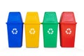 Four colorful recycle bins isolated on a white background