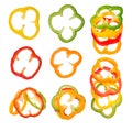 Four colorful slices of bell pepper Royalty Free Stock Photo