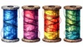 Four Colorful Spools of Thread Watercolor Style Still Life on White Background Royalty Free Stock Photo