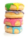 Four colorful vertical donuts Royalty Free Stock Photo