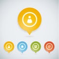 Four colorfully map pointers with four basic icons.