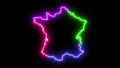 Four-colors neon glowing France map silhouette