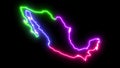 Four-colors neon glowing Mexico map silhouette