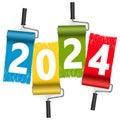 four colors paint roller concept for New Year 2024