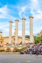 The Four Columns and people waiting for Magic Fountain of Montjuic Performance.