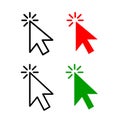 Four Computer Cursor Pointer Icons in Black, Red and Green with Click Effect â Mouse Arrow Symbol Set Royalty Free Stock Photo
