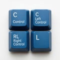 Four computer keyboard control keys displayed closely together in blue color Royalty Free Stock Photo