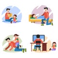 Four concepts of father with daughter at home