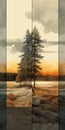 Four Conceptual Digital Art Paintings Of A Large Tree At Sunset
