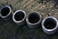 Four concrete drainage pipes