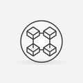 Four Connected Blocks in circle - Blockchain Technology vector line icon